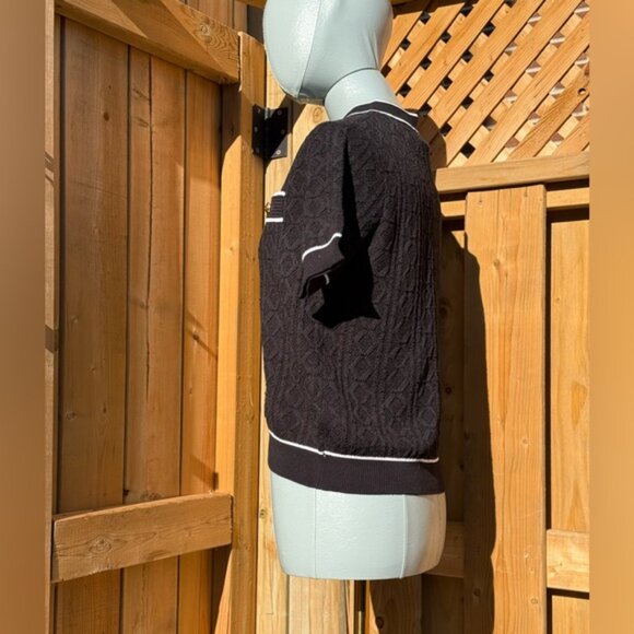 🆕 KARL LAGERFELD 🧿 NWT Black Classic Jacquard Knit Short Sleeve Sweater SzL - Picture 8 of 16